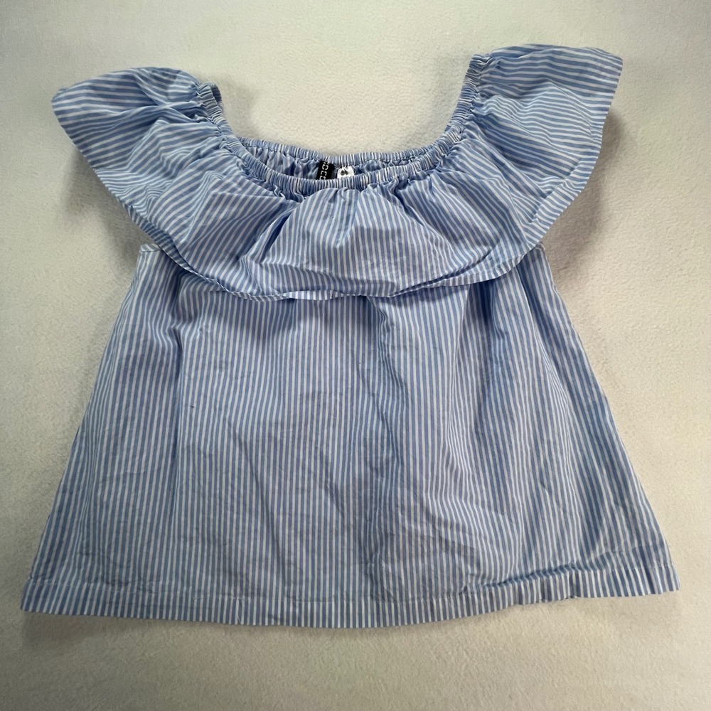 H&M Divided Kids Blue‎ White Striped Off Shoulder Ruffle Top US 10